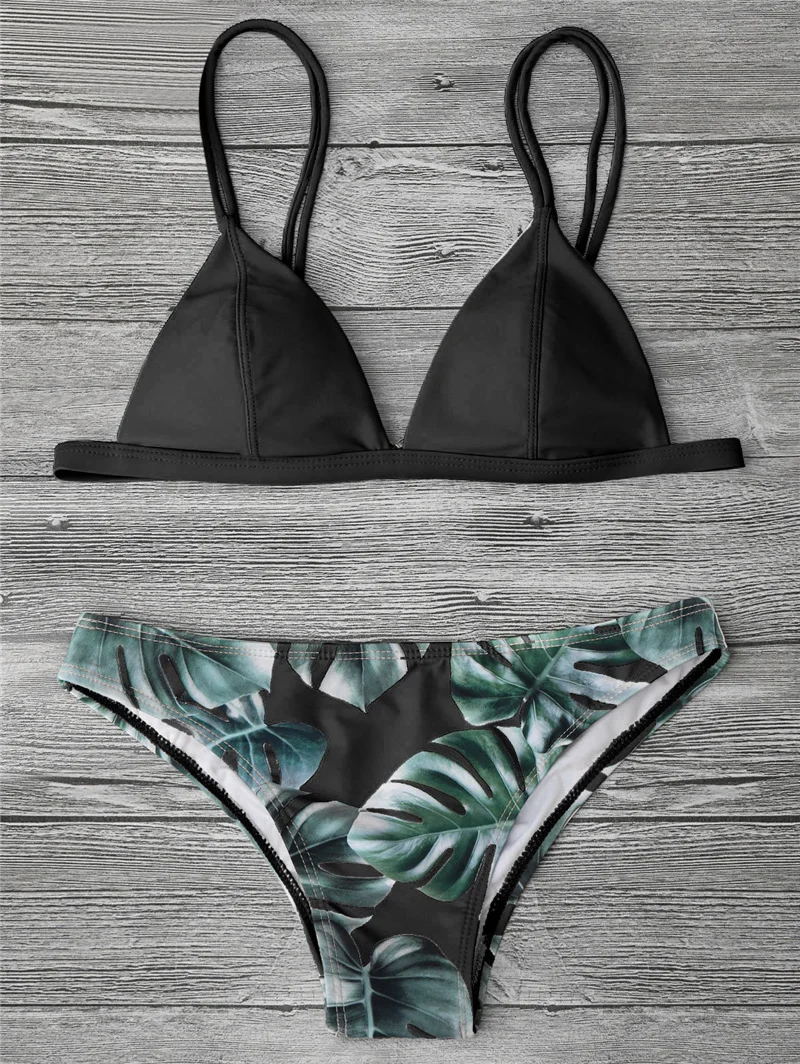 

2019 Sexy Two Piece Swimsuit Bikini Swimwear Women Monokini Bodysuit Leaf Print Swim Suit Female Bathing Suit Summer Beach Wear