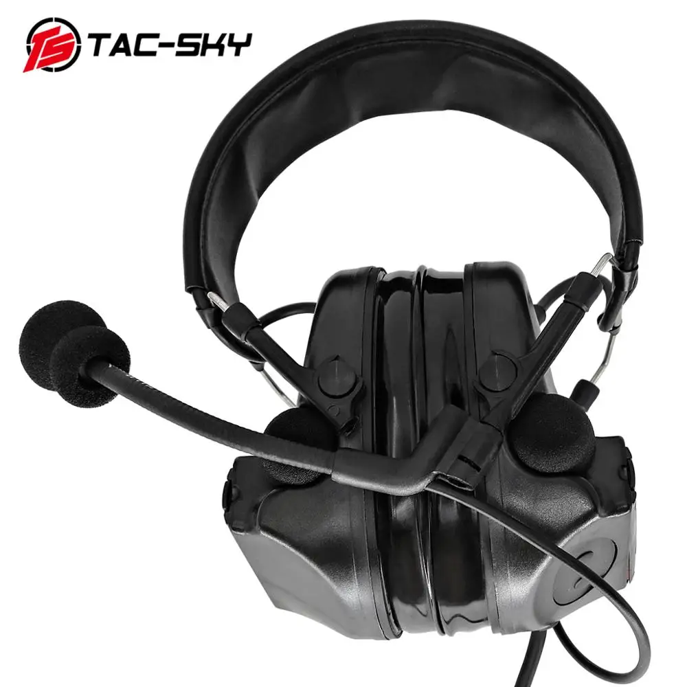 TAC-SKY U94 Kenwood plug PTT + COMTAC II silicone earmuffs noise reduction pickup military shooting tactical headset BK