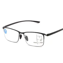 XojoX Anti-Blu-ray прогрессивные очки для чтения в металлической оправе рамки пресбиопические очки Мультифокальные очки диоптрий + 1,0 1,5 2,0 2,5 3,0