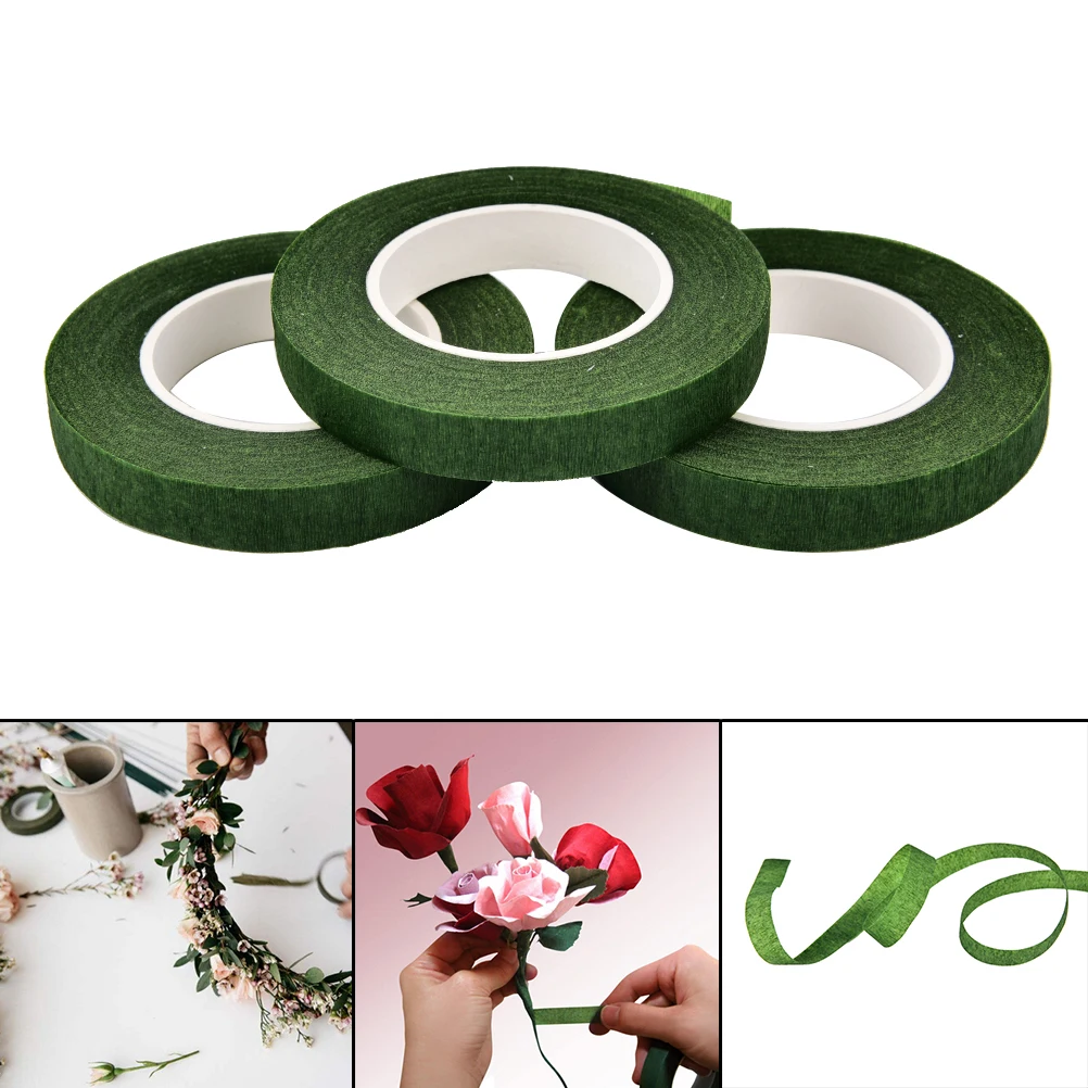 12m Hot Sale Florist Stem Plastron Work Width: Wrap Tape Green Wire 12mm Floral Color Resealable Tape Floral Elastic