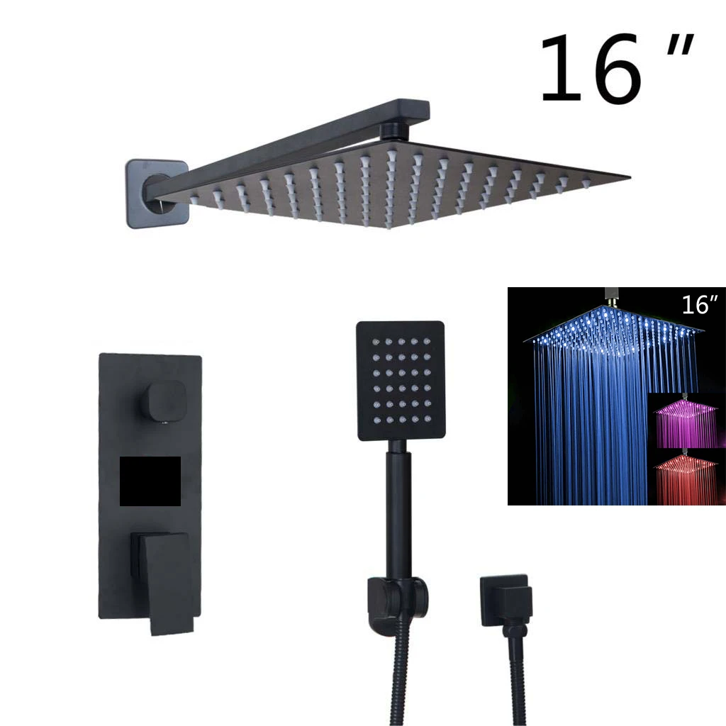 led 16 inch shower 3 JIENI матовый черный Ванная комната душа Осадки Насадки для душа 2 способа цифровой Дисплей смеситель 3-функции цифровой смеситель для душа - Цвет: led 16 inch shower 3