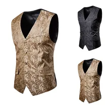 AliExpress стиль мужской однобортный жилет с принтом и двумя карманами