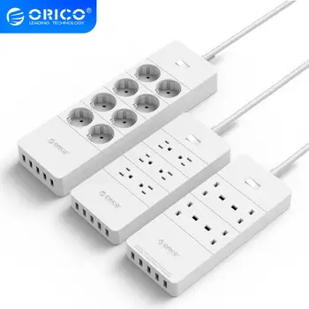 

ORICO Power Strip EU US UK Plug 4/6/8 Outlet Surge Protector Power Strip with 5x2.4A USB Super Charger Ports - White