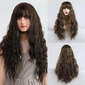 

Women Mix Colors Brown Long Curly Synthetic Wig Full Wig Wavy Wig