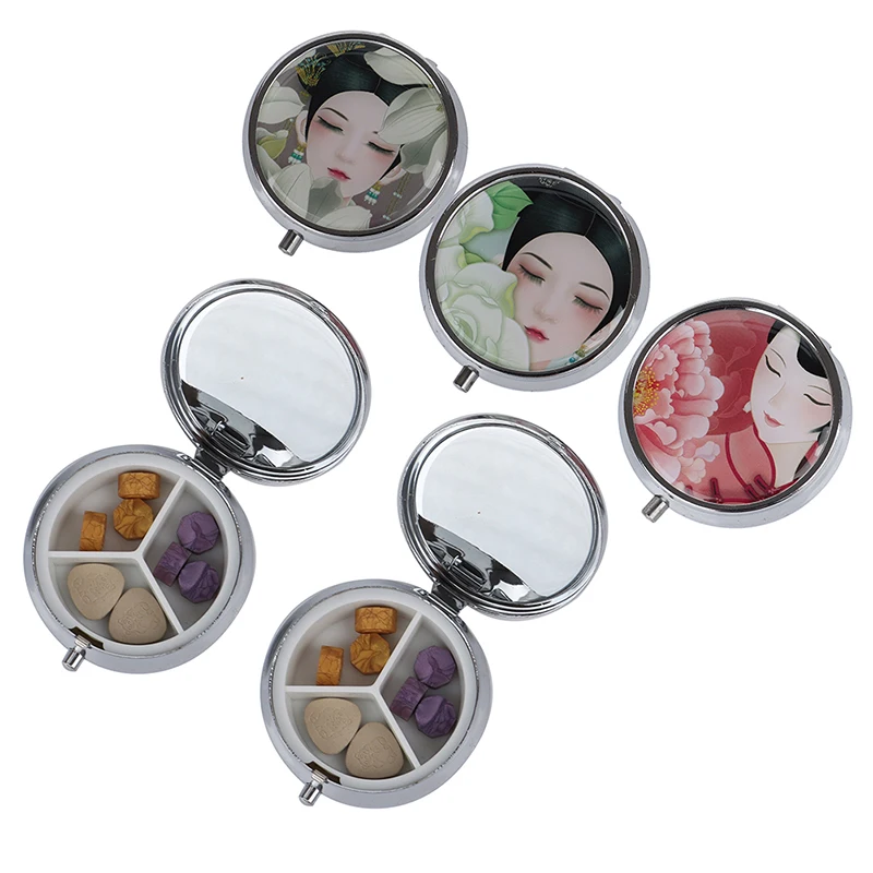 1PCS Portable Pill Box Folding Pill Case Metal Pill Cutter Medicine Organizer Makeup Storage Container Random