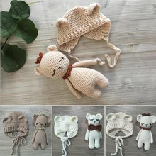 Прекрасная шляпа Кукла Новорожденный Подставки для фотографий Кепка для мальчиков, девочек осень WinterCute ярких фотографий игрушка плюшевый медведь детская одежда шляпа реквизит