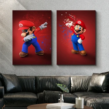 

Abstract Art Cartoon Picture Mario&Yoshi&Peach Super Mario Video Games Art Wall Decor Paintings Super Smarch Bros Games Art