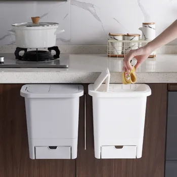 

Multifunctional Hanging kitchen Home Trash Can With Lid Household Kitchen Drawer Type Trash Can Plastic Trash Storage Bin