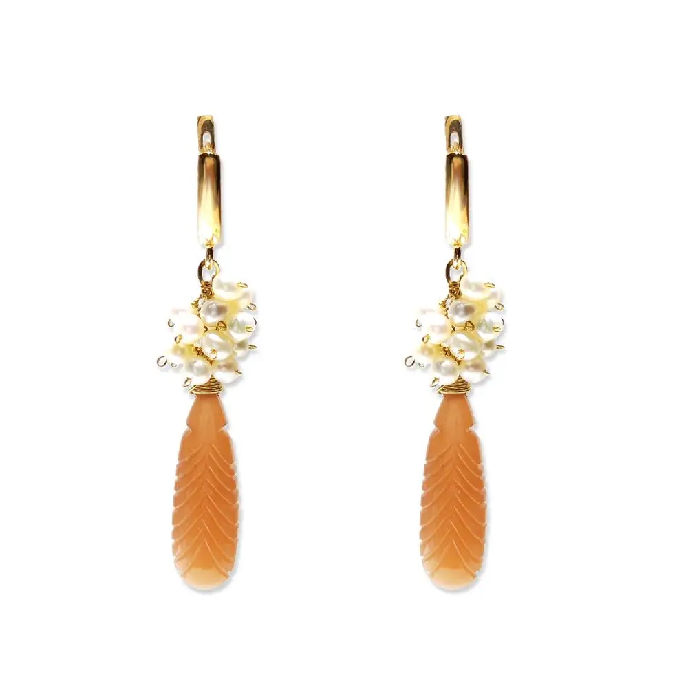 Lii Ji Dangle Earrings Tear Drop Sunstone Freshwater Pearl 925 Sterling Silver 18K Gold Plated Handmade Jewelry Long | Украшения и