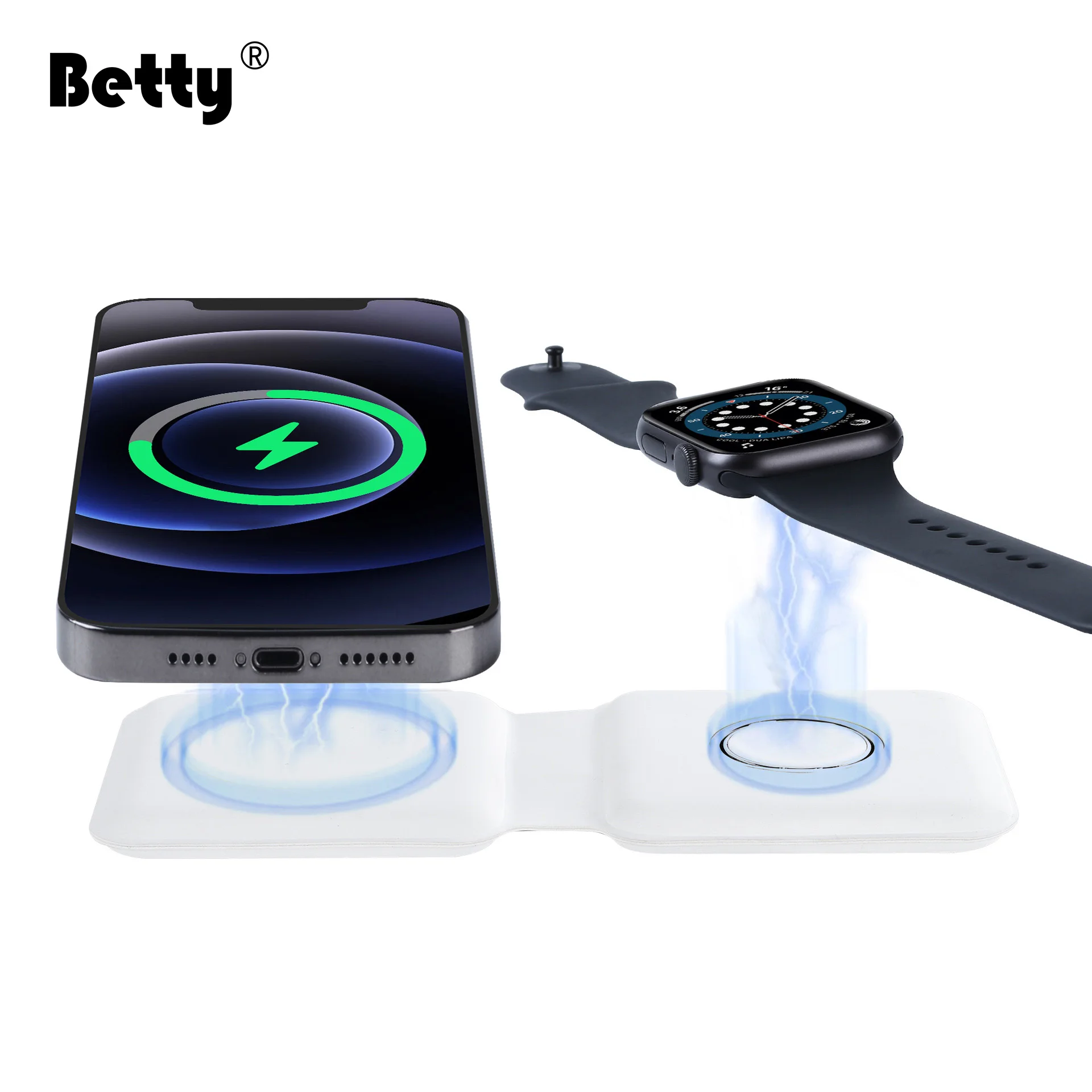 Betty 2 in 1 Qi Fast wireless chargers Foldable portable phone  For  phone Apple Watch Airpods magnetic Wireless charging