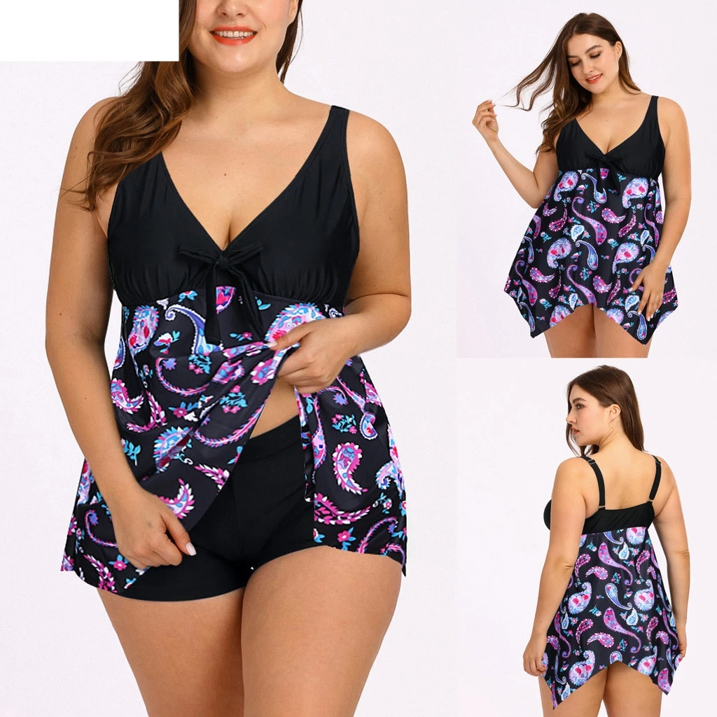 Womens Bikini Swimsuit Pantskirt Plus Size Off Shoulder Bow Tie Bottom Split Body Swimwear Beach Push Up Padded Bra Swimwear| |