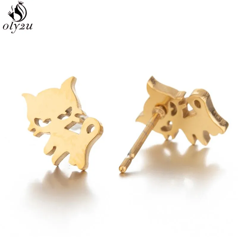 Lovely Stainless Steel Cat Earrings for Women Children Jewelry Trendy Cute Animal Dog Paw Stud Earrings Girls Birthday Gifts