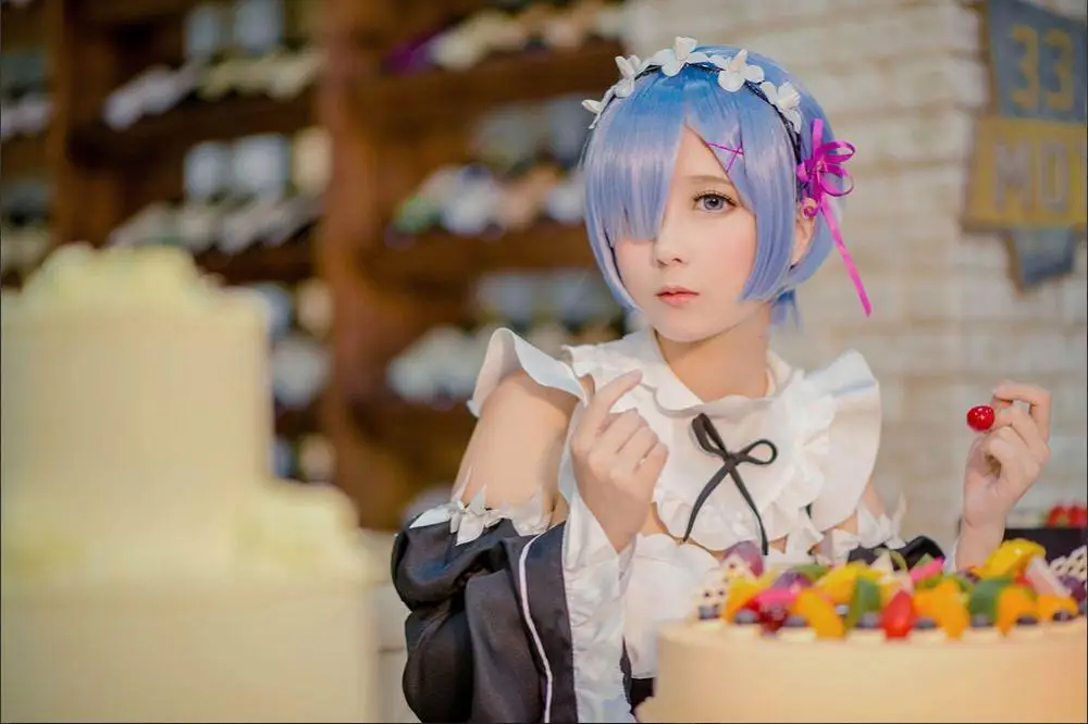 Аниме Re: zero Hajimeru Isekai Seikatsu жизнь в другом мире Рам Рем косплей костюм платье служанки для Хэллоуин костюм - Цвет: Rem full set