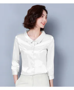 

Women's new solid color shirt lapel 3/4 sleeve chiffon shirt gray