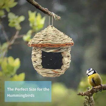 

Hummingbird House Grass Hand Woven Birdhouses Outdoors Hanging Natural Bird Hut Bird Houses For Audubon Finch Canary Chickadee