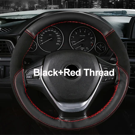 Black Red Thread 6 цветов ручная швейная крышка рулевого колеса автомобиля замша мягкая микрофибра кожа Stuurhoes Оплетка на руль Volant Funda - Название цвета: Black Red Thread