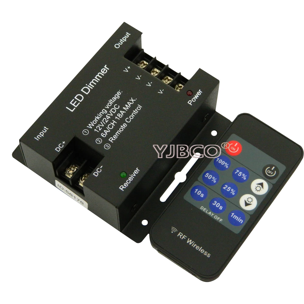 

DC12-24V Iron shell RF 11 Keys led dimmer; 6A*3 Channel(3ch signal are the same)output;Output Power 12V<192W, 24V<384W