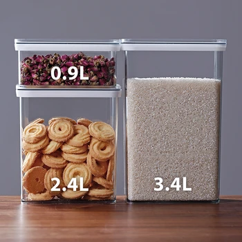 

900ml/2.4L/3.4L Clear Food Storage Containers Large Capacity Airtight Kitchen Canisters Dry Food Storage Jars Pantry Organizer