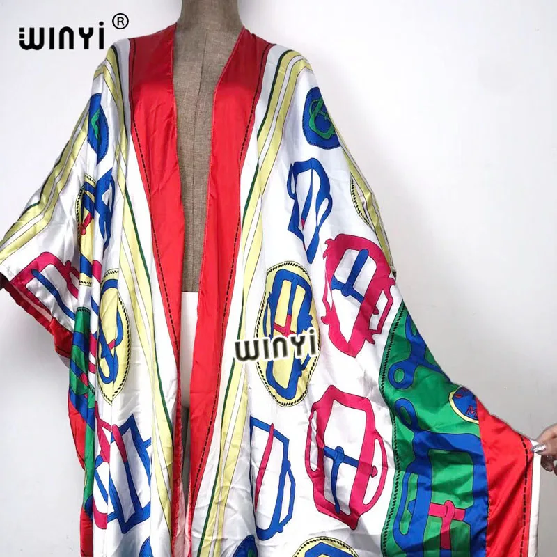 Middle East Summer Women Cardigan sukienka robe superior quality Boho Maxi African Holiday Batwing Sleeve Silk Robe