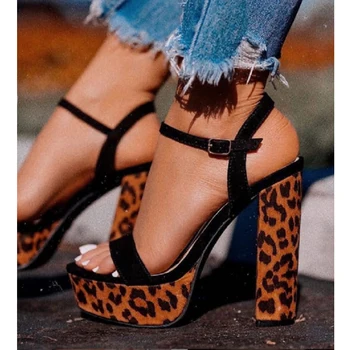 

NAN JIU MOUNTAIN 2020 Women Sandals Summer High Heels Sexy Leopard Print Waterproof Platform Thick Heel