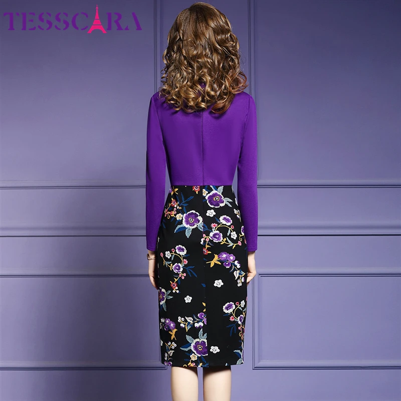 TESSCARA, женское осенне-зимнее элегантное офисное платье, женское платье-карандаш, дизайнерские винтажные вечерние платья, женское платье размера плюс