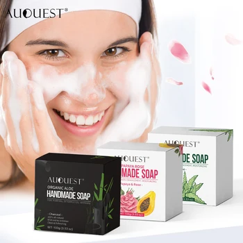 

AuQuest Face Cleanser Soap Exfoliator Shrink Pores Bamboo Moisturizing Aloe Vera Whitening Papaya Rose Skin Care