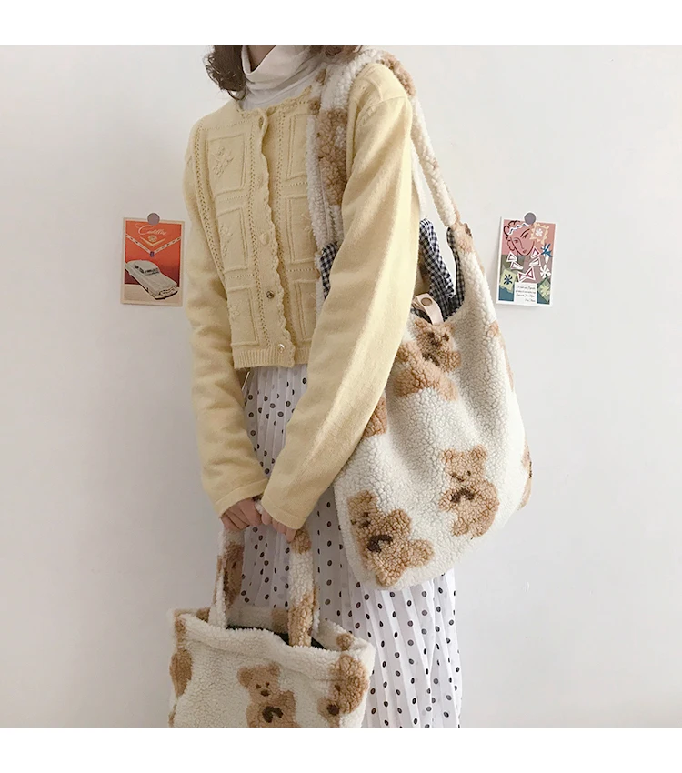 Japanese Style Bear Cute School Bags Girls Large Capacity Single Shoulder Shopping Bag Vest Bags