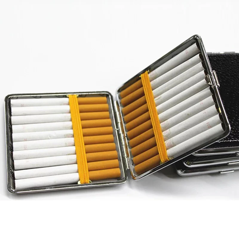 

Cigarette Box Creative 20 Sticks Leather Protective With Rubber Band Cigarette Case Holder Metal Gadgets For Men Cigarette Boxes