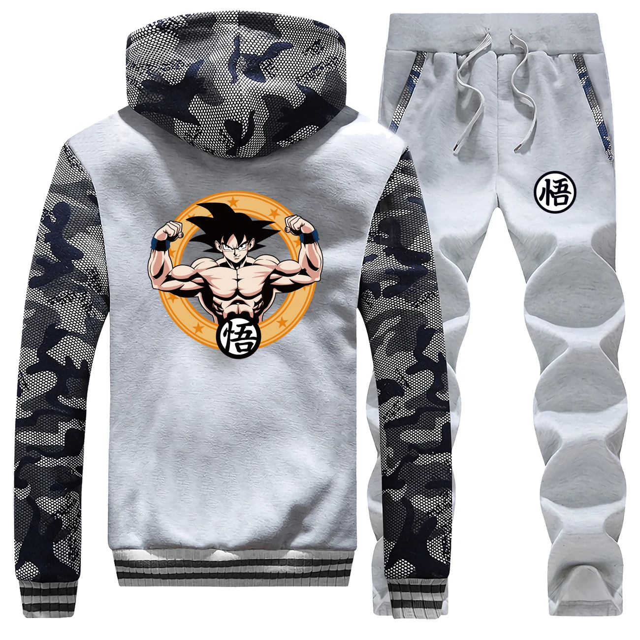 Fashion Japane Anime Dragon Ball Saiyan Men Camo Sweatshirt Hoodies Men's Hoodies+Pants Sets Winter Fleece Sportswear Sweatpants