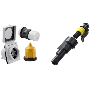 

5 Pcs Pin Male to Female Car Connector Set & 3 Pcs 125V Rv Power Twist Lock Plug Inlet 30Amp Female Locking Connector