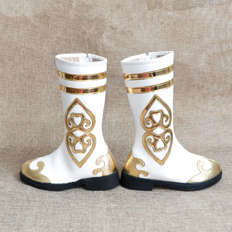 

PU white mongolian boots minority dancer boots National Performance Show Tibetan shoes high historical shoes