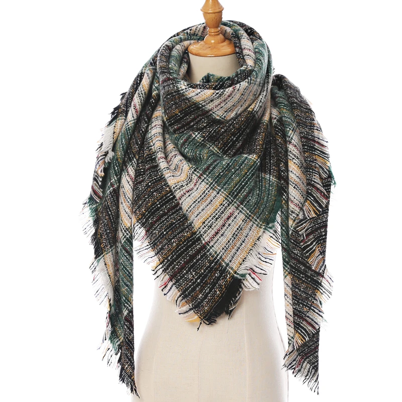 2021 new Cashmere Scarf For Women Plaid Knitted Triangle Pashmina Winter Warm Shawl Wraps Bufanda Female Soft Neck Echarpe
