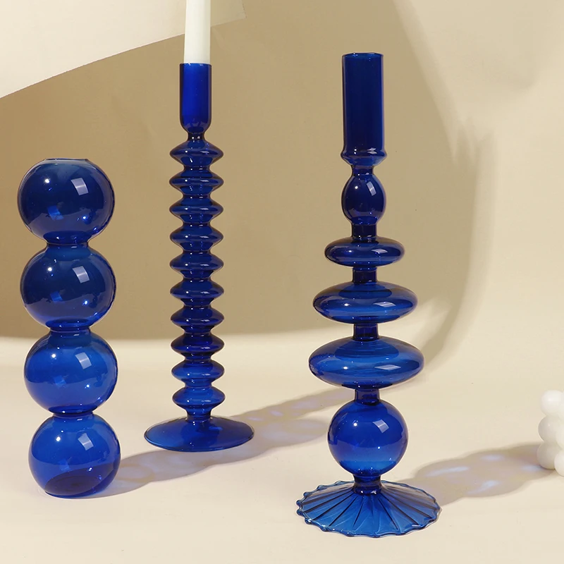 Blue Candle Holders Hydroponic glass vase Candlesticks for Dinner Wendding Party decoration Romantic candle holder home decor - Image 3