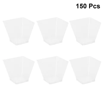 

150pcs 60ml Transparent Disposable Dessert Cups Hard Plastic Trapezoidal Tumblers Pudding Containers