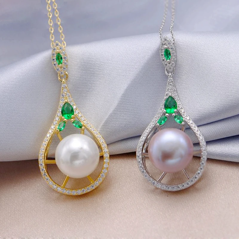 MeiBaPJ Real Big Freshwater Natural Pearl Warter Drop Pendant Necklace 925 Sterling Silver Green Stone Fine Party Jewelry | Украшения и