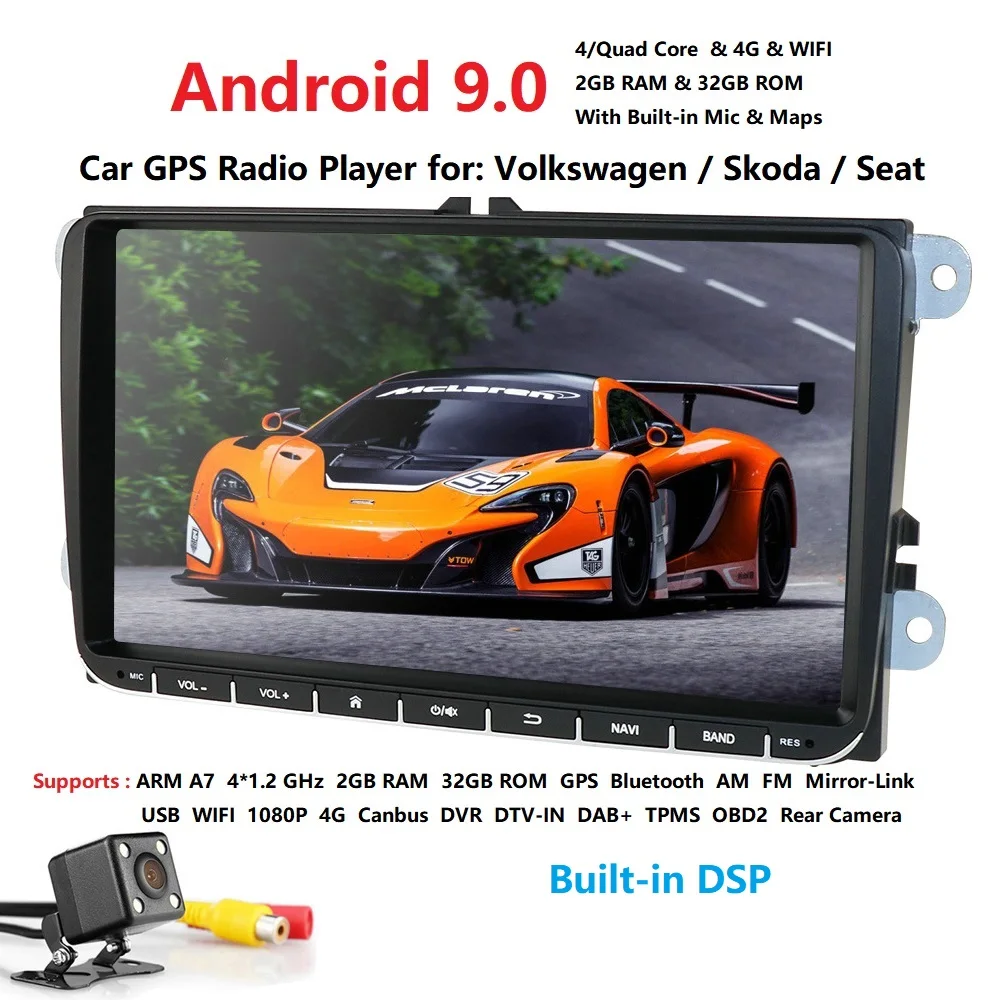 Sale android9.0 car no dvd player for VW polo golf passat tiguan skoda yeti superb rapid for skoda gps navi fm am 1080p 5