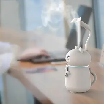 

3In1 180ML Cute Pet Pattern Air Humidifier Mini Ultrasonic Cool-Mist Adorable Air Purifier with LED Light USB Fan for HomeOffice
