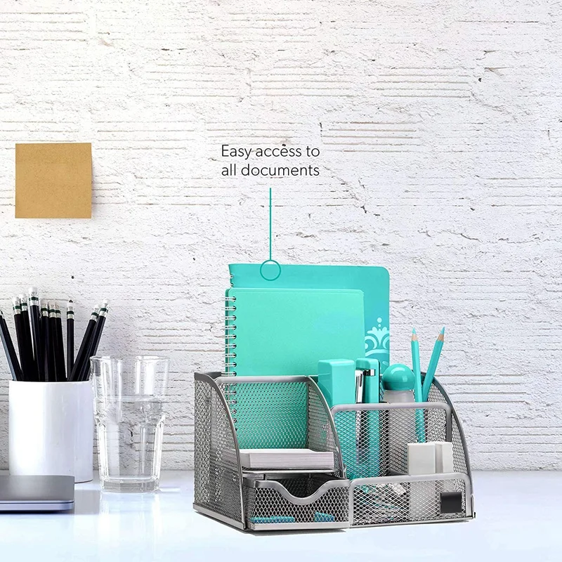  Desk Finishing with 6 Compartments+Drawers the Mesh CollectionSilver