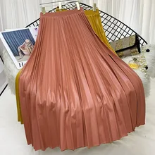 TVVOVVIN Однотонная юбка женская зимняя новая Корейская плиссированная юбка средней длины с высокой талией из искусственной кожи PC307