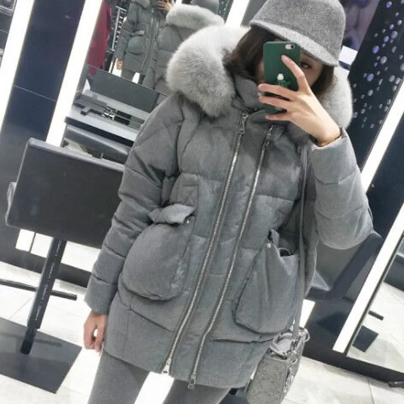 Hooded Puffer Jacket Woman Tops White Duck Down Winter Parkas Women Korean Real Fox Collar Hat Warm Snow Coat Female QH903 | Женская