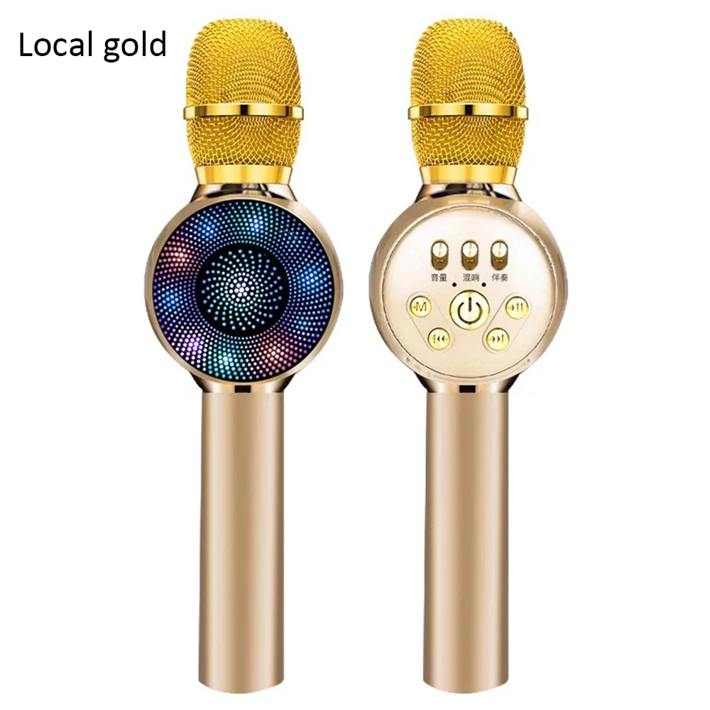 Local gold K10 Bluetooth микрофон стиль красочные огни мобильный телефон песня микрофон беспроводной Bluetooth поет песня микрофон динамик - Цвет: Local gold