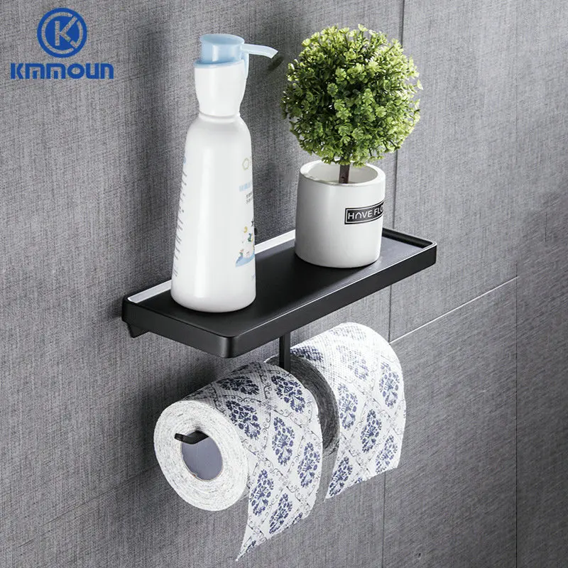 PROD 1005003310736965 Black Paper Holder Bathroom Hardware Phone Rack
Toilet Shelf Stainless Steel Paper Rack Double Use Kmmoun