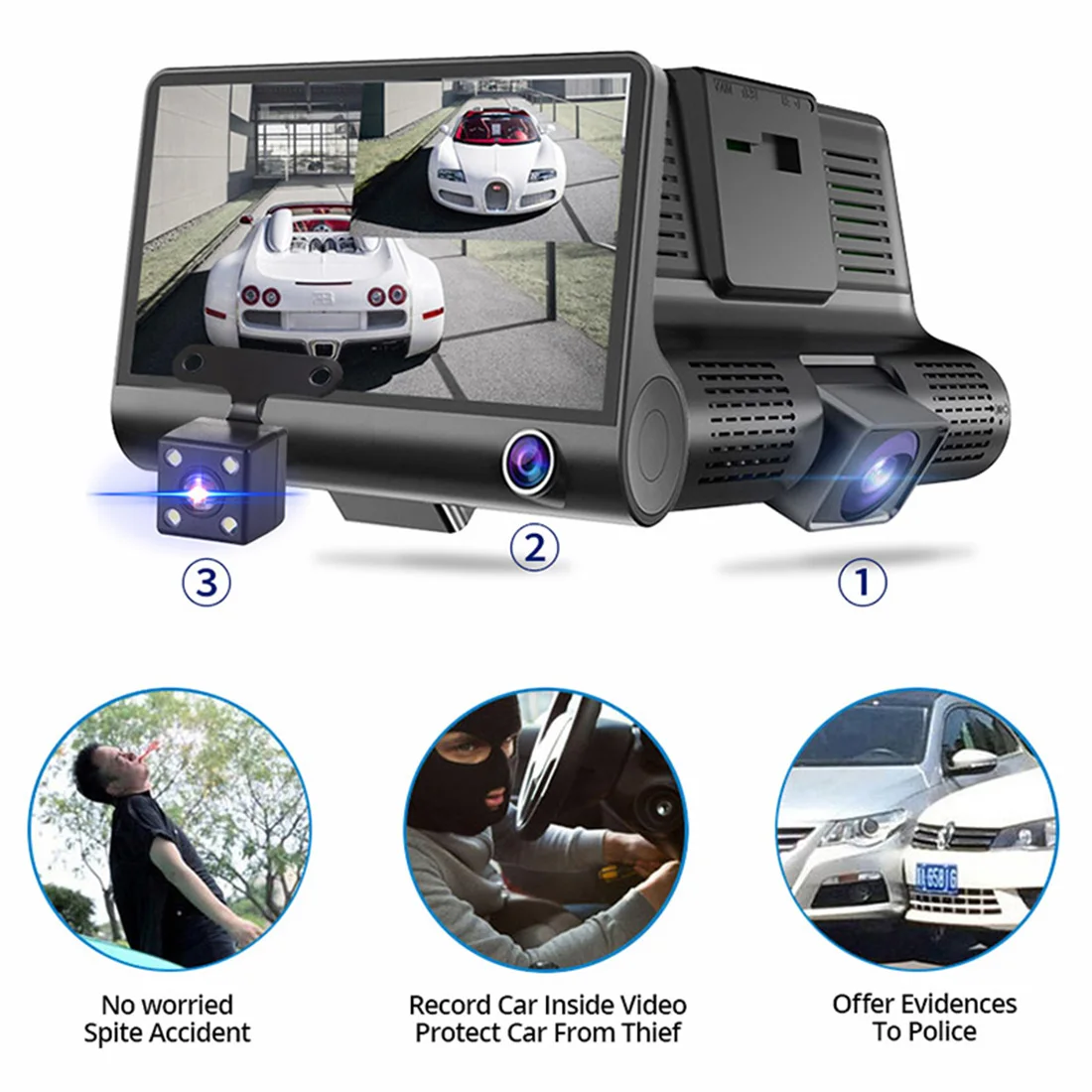 Автомобильная камера s объектив 4,0 дюймов Dash камера двойной объектив с камерой видео Авто градусов широкоугольный Автомобильный видеорегистратор с 3 камерой s Горячая Распродажа