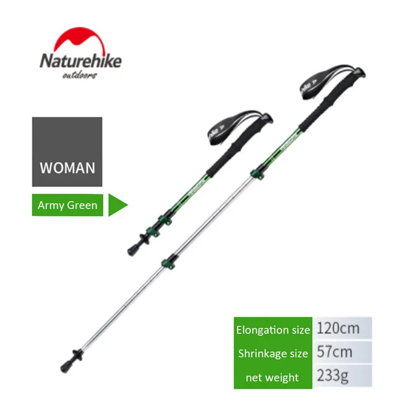 Women Green Naturehike, альпенштоки для взрослых, сверхлегкие походные складные палки для прогулок, походные палки, телескопический для кемпинга, семейные альпенштоки - Цвет: Women Green
