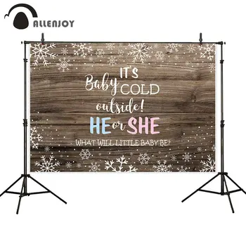 

Allenjoy Winter Backdrops Cloth Wooden Floors White Snowflake Gender Reveal Photozone Banners Christmas Festival Party Curtains