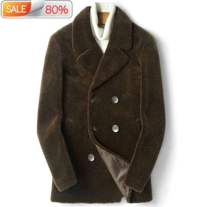 

Real Sheep Shearling Fur Coat Winter Jacket Men Streetwear Wool Coats Suede Lining Windbreaker Jackets D-14-1A19 ND1169