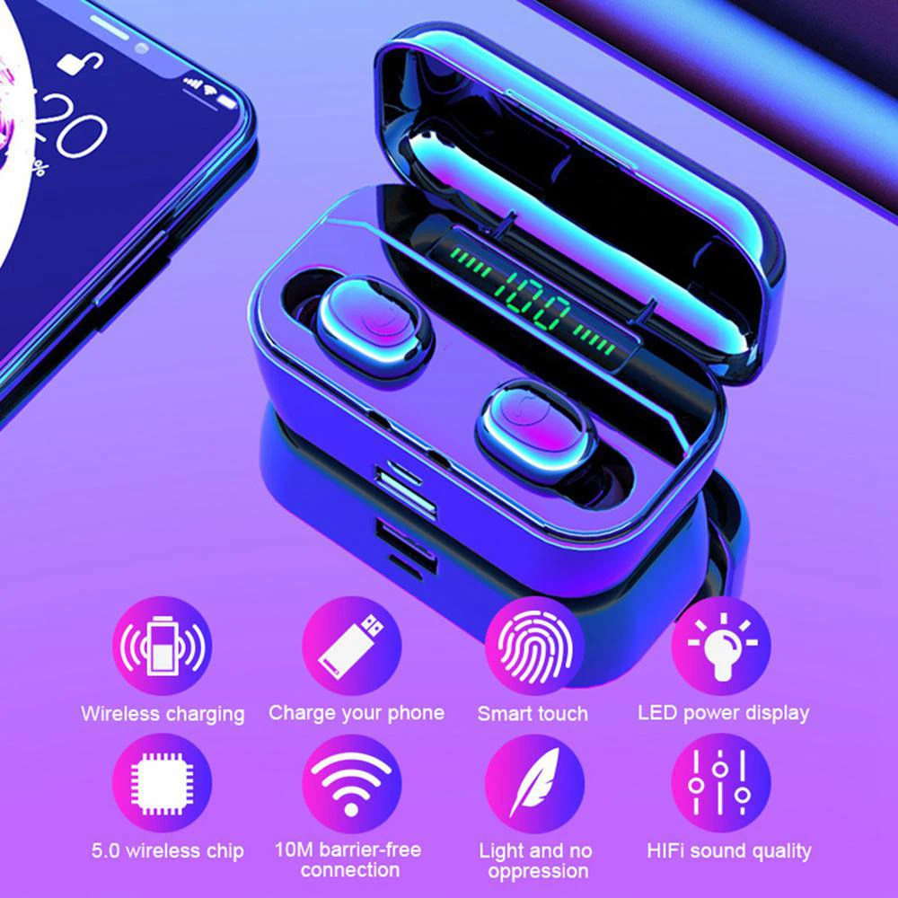 

2019 mini new Bluetooth Earphones G6s TWS IPX7 8D Bass Wireless Charging LED Display 3500mAh Multi-functional Earbuds Headset