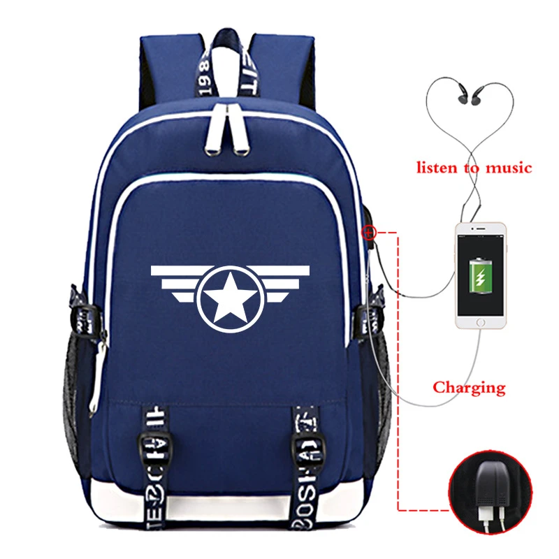 Captain America USB Backpack Oxford waterproof Laptop Bags Student School Bags Bookbag Comics Teens Travel Bags Gift