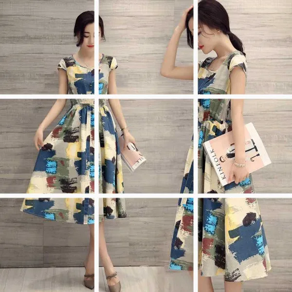 

Cotton Linen Dress Summer Long Skirts Large Size Dress 2019 New Style Loose-Fit Big Hemline Sundress Holiday Beach Dress