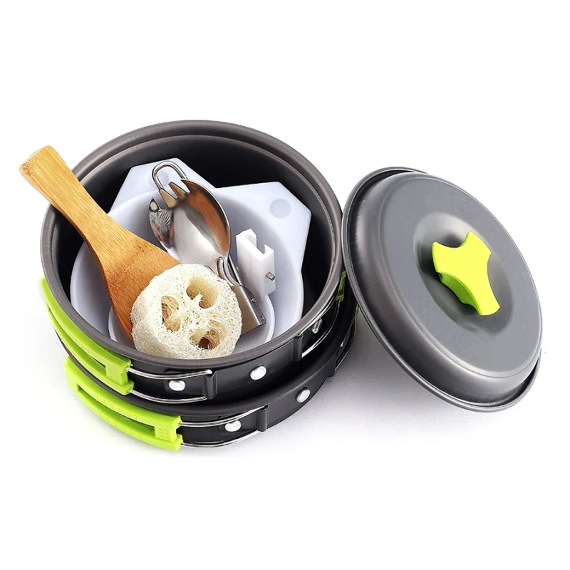 

Aluminum Alloy Camping Cookware Set Outdoor Lightweight Pots Pans Tableware Kit Cooking Bowl Pot Pan With Mesh Camping Equipment